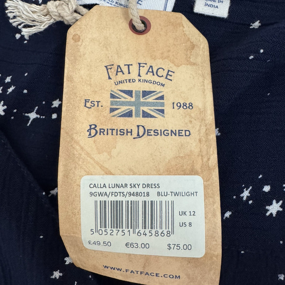 Fat Face Calla Lunar Sky Dress Women's US Size 8 Navy Blue Star Print Tie Belted - Picture 8 of 15